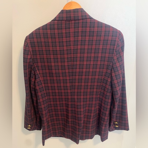 Vintage Karolyne Petite Red & Navy Plaid Blazer, Gold Buttons, Size Small - Picture 6 of 9